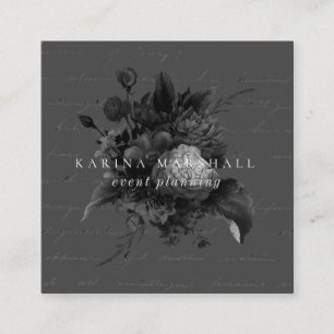 Tarjeta De Visita Cuadrada Floral romántica gris oscuro