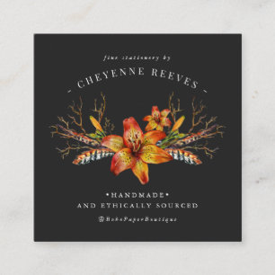 Tarjeta De Visita Cuadrada Floral rústica otoñal Logotipo acuático