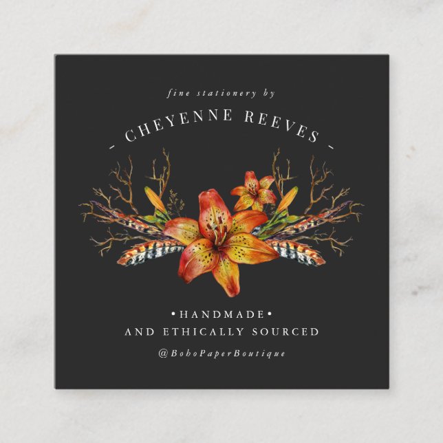 Tarjeta De Visita Cuadrada Floral rústica otoñal | Logotipo de color (Anverso)