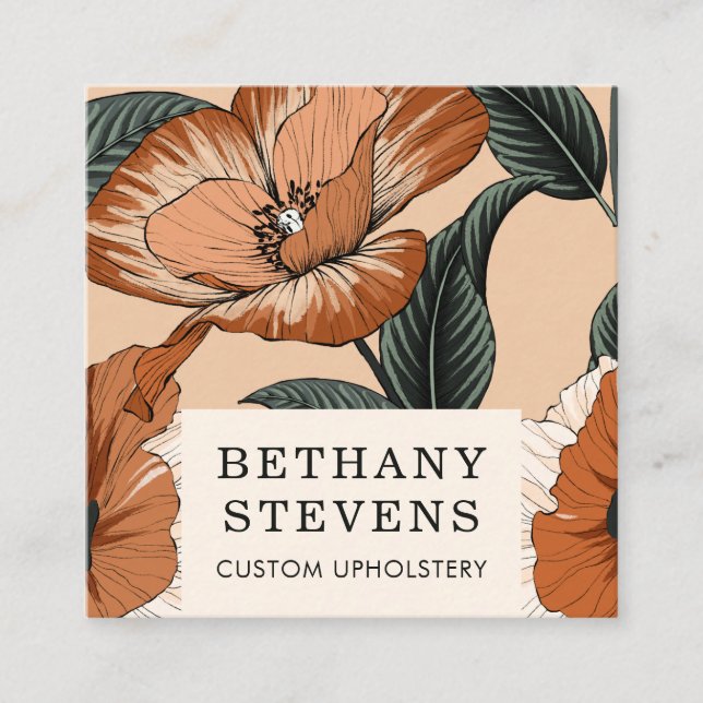 Tarjeta De Visita Cuadrada Floral Terra Cotta Green Muebles Upholstery (Anverso)