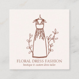 Tarjeta De Visita Cuadrada Floral Terracotta Vestido de moda Seamstress Tailo