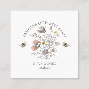 Tarjeta De Visita Cuadrada Florales de abeja de miel rústica Apiario Apiculto