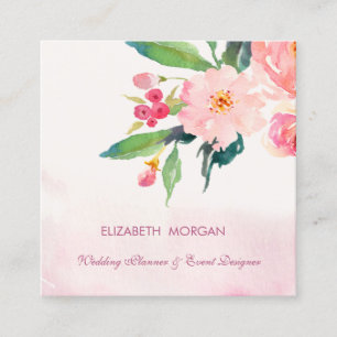 Tarjeta De Visita Cuadrada Flores Acuarela Románticas Elegantes Modernas