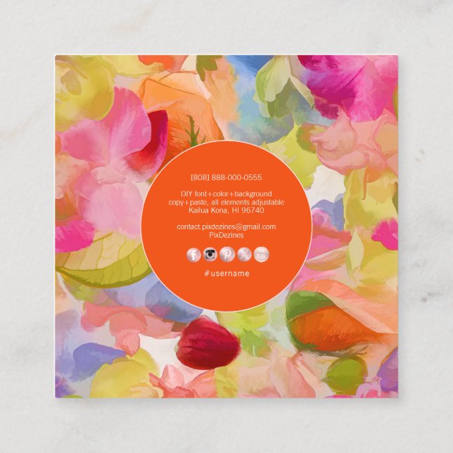 Tarjeta De Visita Cuadrada Flores acuáticas de PixDezines O'kika, orquídeas (Reverso)