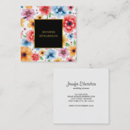 Tarjeta De Visita Cuadrada Flores acuáticas elegantes boho profesional