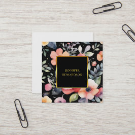 Tarjeta De Visita Cuadrada Flores acuáticas elegantes boho profesional