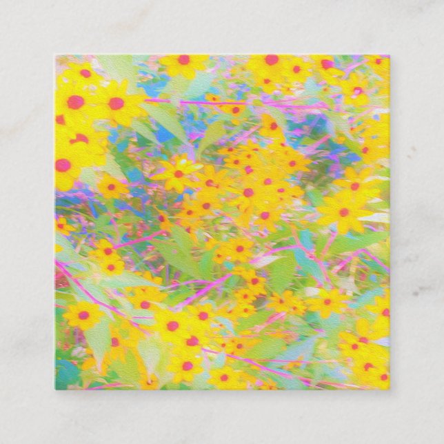 Tarjeta De Visita Cuadrada Flores amarillas y rojas bonito con azul turquesa (Anverso)