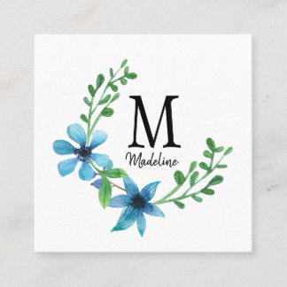 Tarjeta De Visita Cuadrada Flores azules de Bonito floral de personalizable