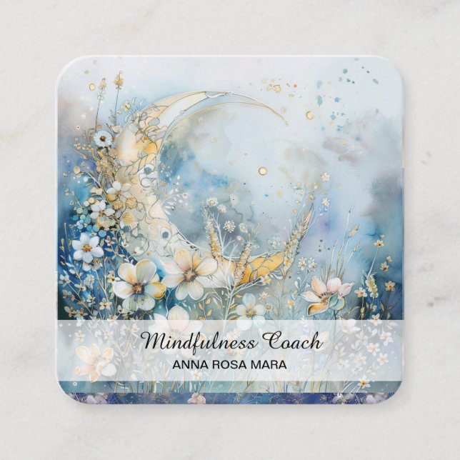 Tarjeta De Visita Cuadrada *~* Flores blancas etéreas QR Floral AP70 (Anverso)