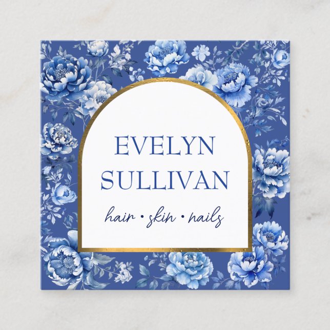Tarjeta De Visita Cuadrada Flores chinoiserie elegantes (Anverso)