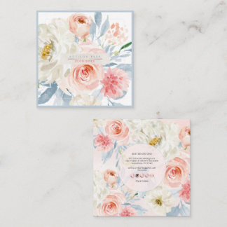 Tarjeta De Visita Cuadrada Flores de Acuarela de PixDezines, Blush y Burgundy