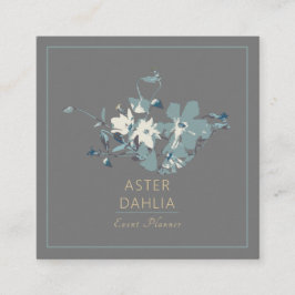 Tarjeta De Visita Cuadrada Flores de acuarela pintadas de gris amarillo Clema