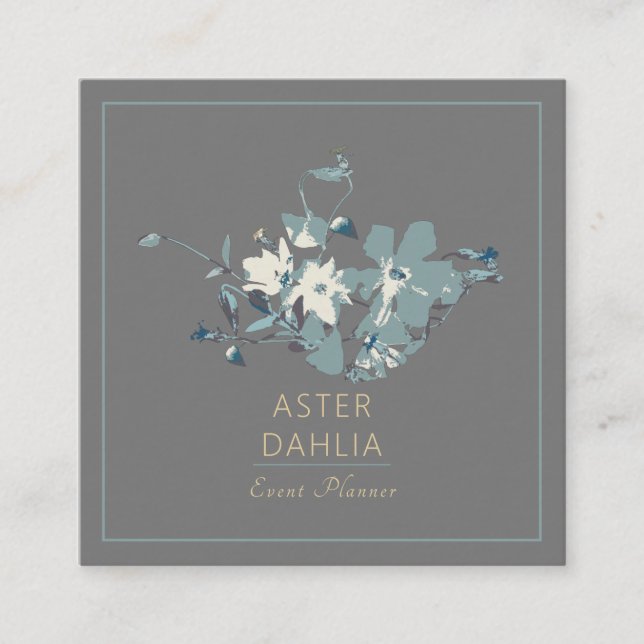 Tarjeta De Visita Cuadrada Flores de acuarela pintadas de gris amarillo Clema (Anverso)