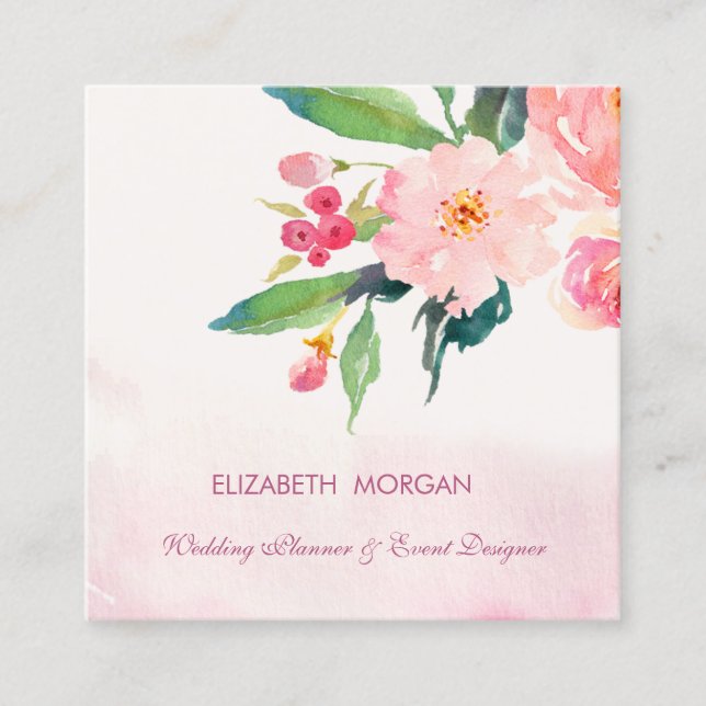Tarjeta De Visita Cuadrada Flores de acuarela románticas modernas y elegantes (Anverso)