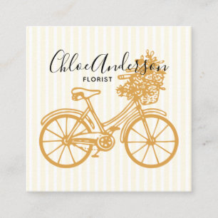 Tarjeta De Visita Cuadrada Flores de bicicleta amarillas vintage con rayas fl