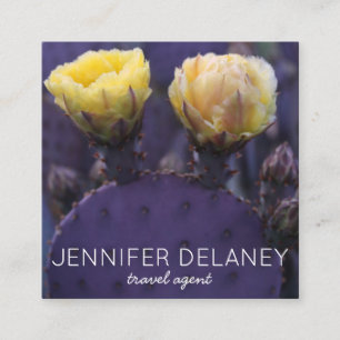 Tarjeta De Visita Cuadrada Flores de cactus moradas de color amarillo foto na