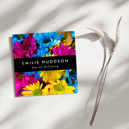 Tarjeta De Visita Cuadrada Flores de colores, Daisies, Floristería, Flores