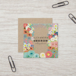 Tarjeta De Visita Cuadrada Flores de colores Kraft Paper Square Business Card