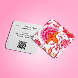 Tarjeta De Visita Cuadrada Flores de cosecha preppy | Naranja rosa blanco
