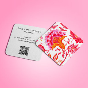 Tarjeta De Visita Cuadrada Flores de cosecha preppy Naranja rosa blanco