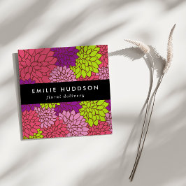 Tarjeta De Visita Cuadrada Flores de Dahlia coloridas, Floristería, Flores