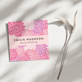 Tarjeta De Visita Cuadrada Flores de Dahlia rosa, Floristería, Flores