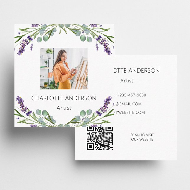 Tarjeta De Visita Cuadrada Flores de lavanda foto violeta código QR (Subido por el creador)