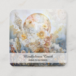 Tarjeta De Visita Cuadrada *~* Flores de luna etéreas completas QR Floral AP7