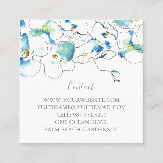 Tarjeta De Visita Cuadrada Flores de orquídeas de acuarela tropical (Anverso)