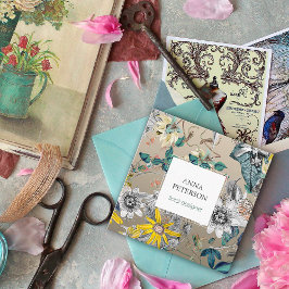 Tarjeta De Visita Cuadrada Flores de pasión elegantes en gris plateado