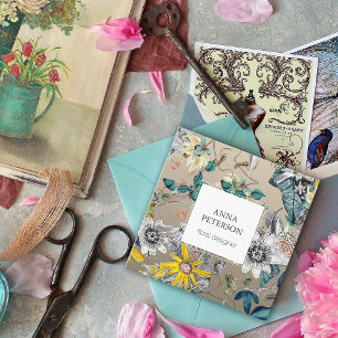 Tarjeta De Visita Cuadrada Flores de pasión elegantes en gris plateado