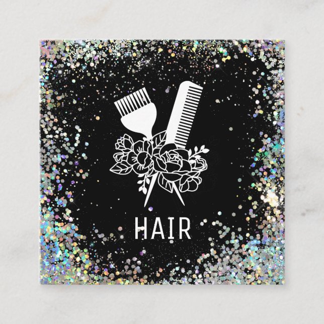 Tarjeta De Visita Cuadrada *~* Flores de peine floral Purpurina de brocha AP6 (Anverso)