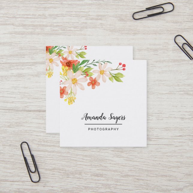Tarjeta De Visita Cuadrada Flores de primavera (Anverso/Reverso In Situ)