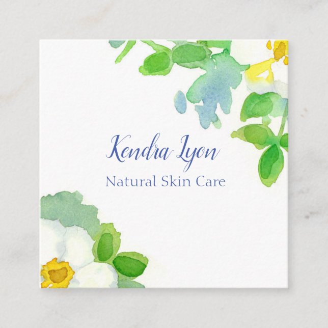 Tarjeta De Visita Cuadrada Flores de Rosa de Cherokee blancas acuarela (Anverso)