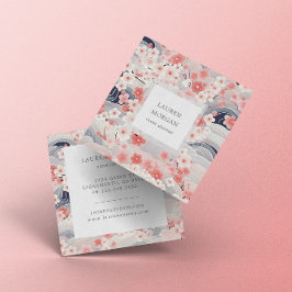 Tarjeta De Visita Cuadrada Flores De Sakura Azul Rosa Y Dusto