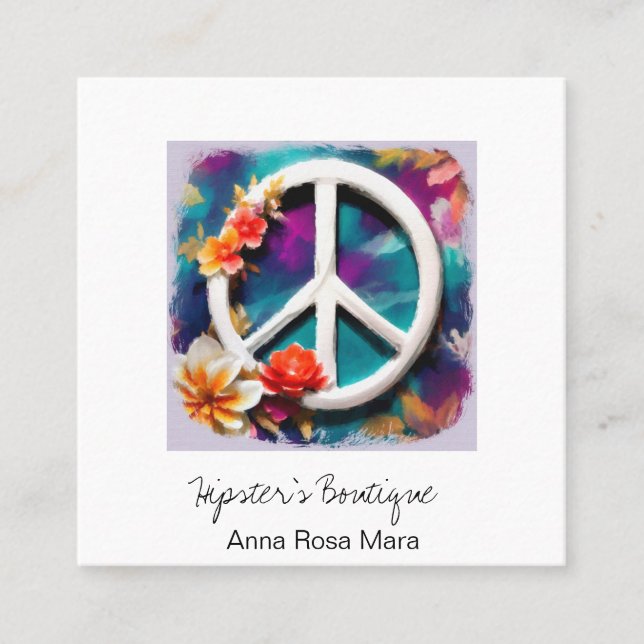 Tarjeta De Visita Cuadrada *~* Flores de signo QR blanco grunge Boho AP57 (Anverso)