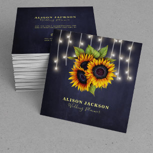 Tarjeta De Visita Cuadrada Flores de sol rústicos y luces planificador de bod