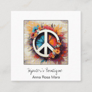 Tarjeta De Visita Cuadrada *~* Flores del símbolo QR Grunge Boho AP57