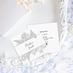 Tarjeta De Visita Cuadrada Flores Elegantes De Flores Negra Y Blanca