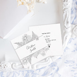 Tarjeta De Visita Cuadrada Flores Elegantes De Flores Negra Y Blanca