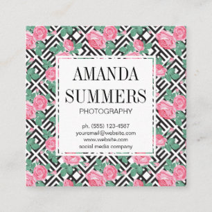 Tarjeta De Visita Cuadrada Flores elegantes Estilo geométrico