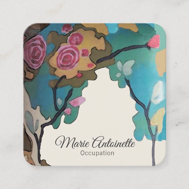 Tarjeta De Visita Cuadrada Flores en acuarelas PAPEL/TAMAÑO/ESTILO OPCIONES - (Anverso)