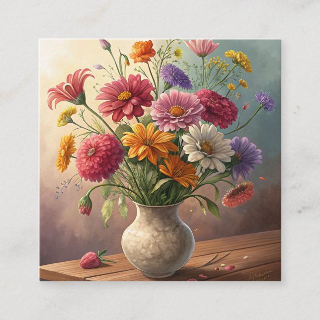 Tarjeta De Visita Cuadrada Flores en jarrón (Anverso)