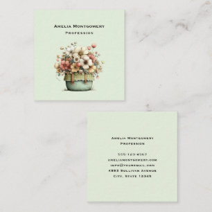 Tarjeta De Visita Cuadrada Flores en Macetas Acogedoras Shabby Lindas Florist
