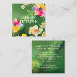 Tarjeta De Visita Cuadrada Flores florales de color acuático moderno y elegan