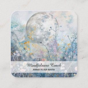 Tarjeta De Visita Cuadrada *~* Flores florales plenas de la luna AP70 QR etér