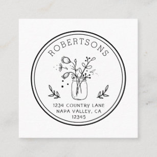 Tarjeta De Visita Cuadrada Flores Mason Jar con logotipo redondo