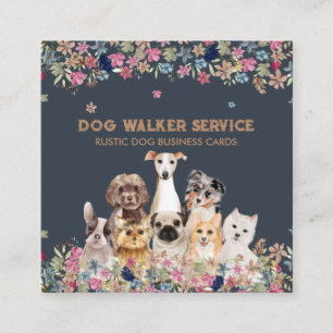 Tarjeta De Visita Cuadrada Flores Perros Servicio Floral Rústico para Mascota