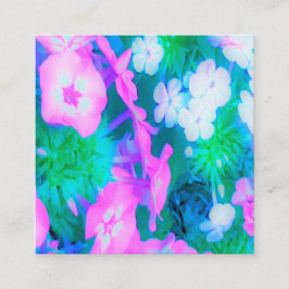 Tarjeta De Visita Cuadrada Flores Phlox en los jardines rosa, verde, azul y b