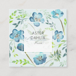 Tarjeta De Visita Cuadrada Flores pintadas de color azul verde azul Boho